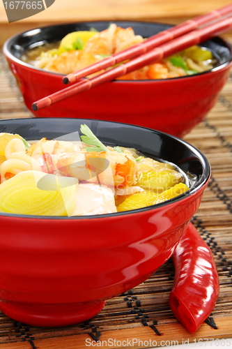 Image of Fish soup with shrimp. Chinese cuisine.