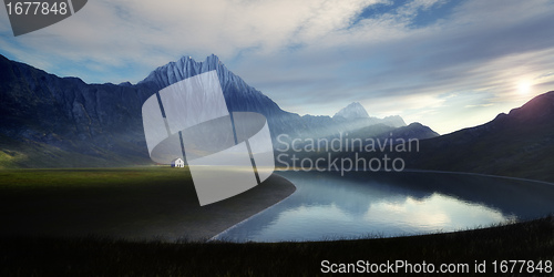 Image of lonely house at the lake