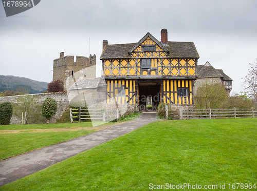 Image of Stokesay Castle in Shropshire on cloudy day