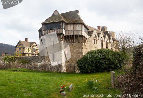 Image of Stokesay Castle in Shropshire on cloudy day