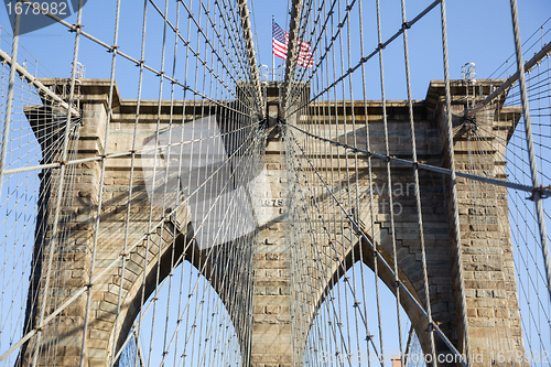 Image of Detail of suspension on Brooklyn Bridge