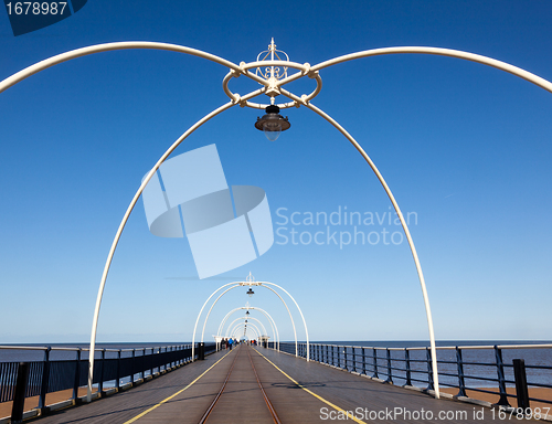 Image of High tide at Southport pier in England