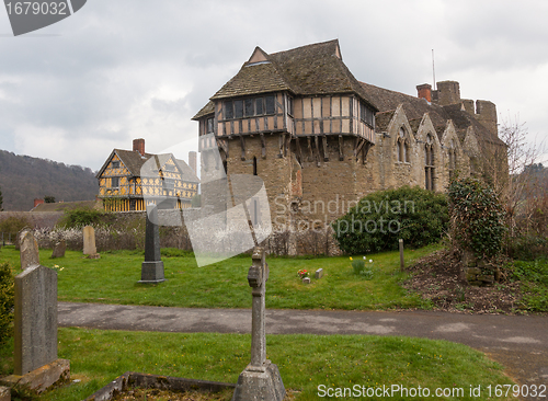 Image of Stokesay Castle in Shropshire on cloudy day