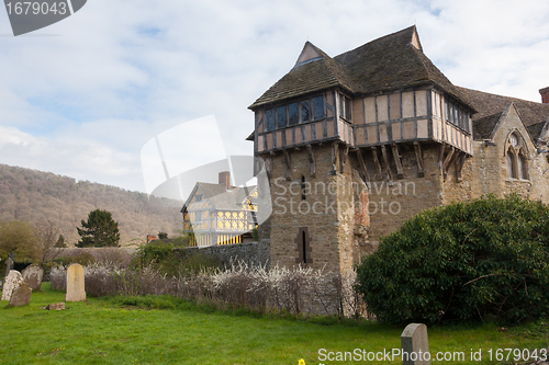 Image of Stokesay Castle in Shropshire on cloudy day