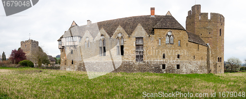Image of Stokesay Castle in Shropshire on cloudy day