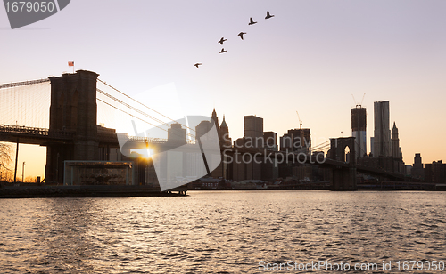 Image of Brooklyn Bridge towards lower manhattan