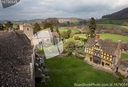 Image of Stokesay Castle in Shropshire on cloudy day