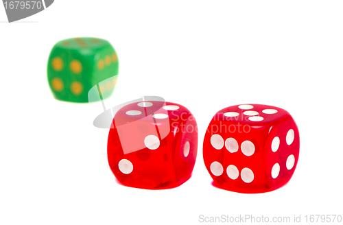 Image of dice red and green isolated on white background. 