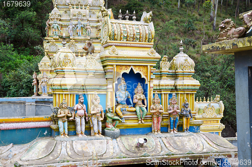 Image of external decoration of a Hindu temple in the mountains of Sri La