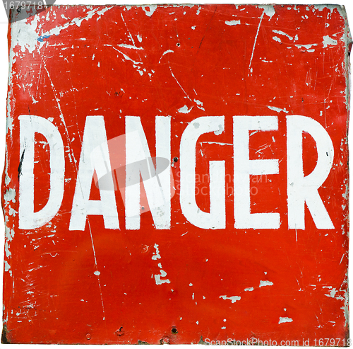 Image of word " danger " on a red shield