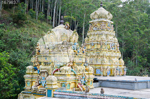 Image of external decoration of a Hindu temple in the mountains of Sri La