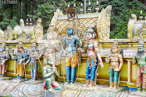 Image of external decoration of a Hindu temple in the mountains of Sri La