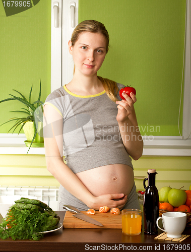 Image of Pregnant Woman On Kitchen