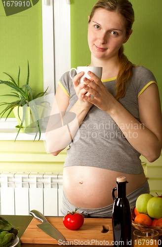 Image of Pregnant Woman on Kitchen
