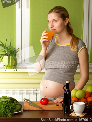 Image of Pregnant Woman on Kitchen