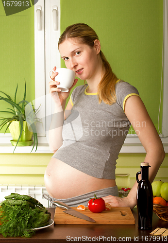 Image of Pregnant Woman on Kitchen