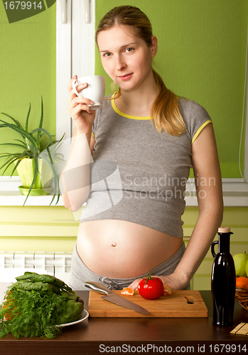Image of Pregnant Woman on Kitchen
