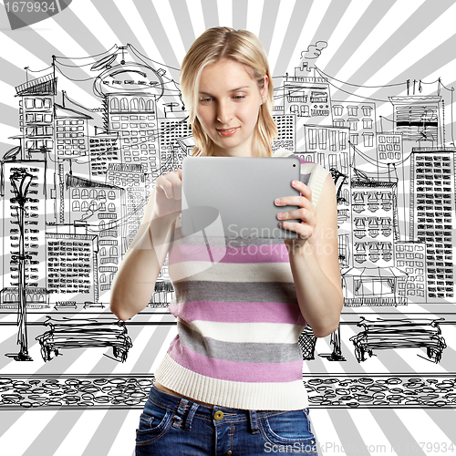 Image of Businesswoman With Touch Pad