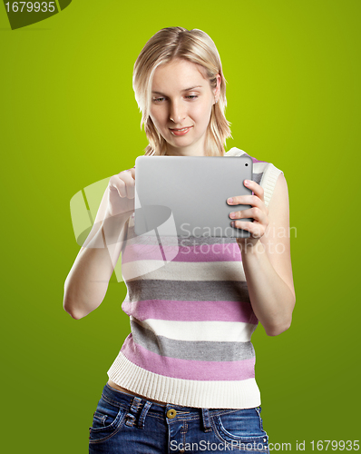 Image of Businesswoman With Touch Pad