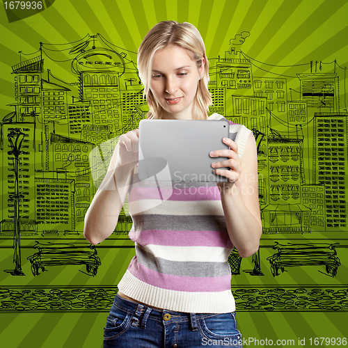 Image of Businesswoman With Touch Pad