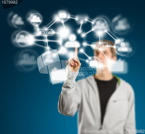 Image of Man Pushs the Button in Social Network