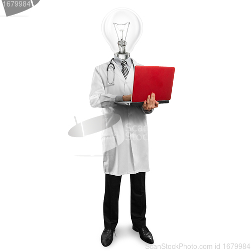 Image of Lamp Head Doctor Man With Laptop
