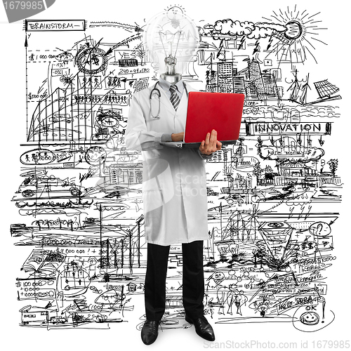 Image of Lamp Head Doctor Man With Laptop