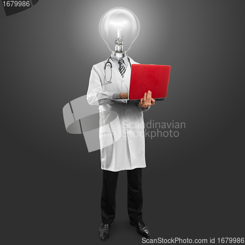 Image of Lamp Head Doctor Man With Laptop