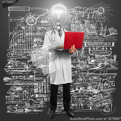 Image of Lamp Head Doctor Man With Laptop
