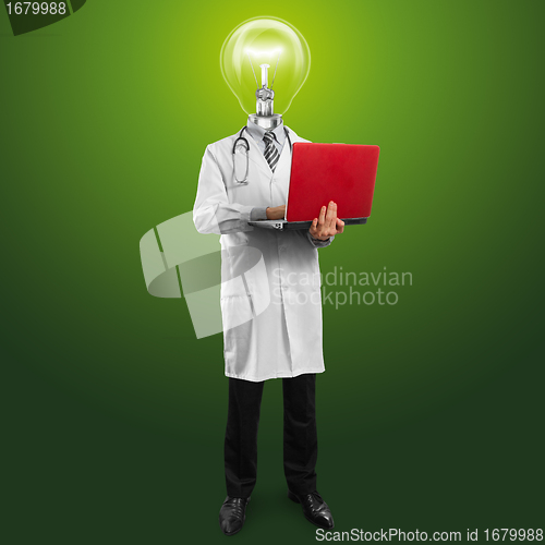 Image of Lamp Head Doctor Man With Laptop