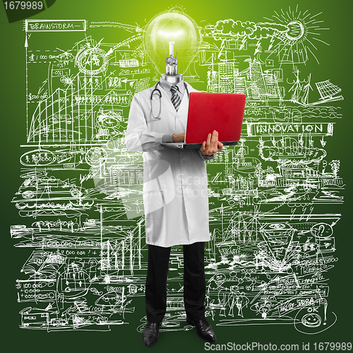 Image of Lamp Head Doctor Man With Laptop