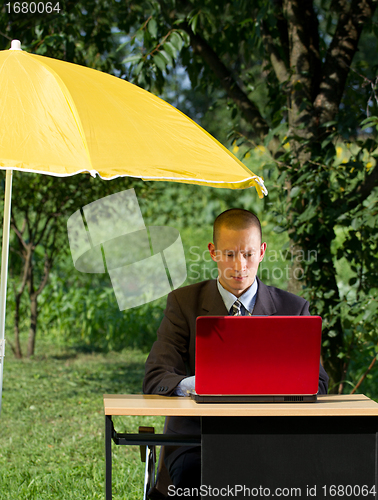 Image of Businessman Working Outdoors