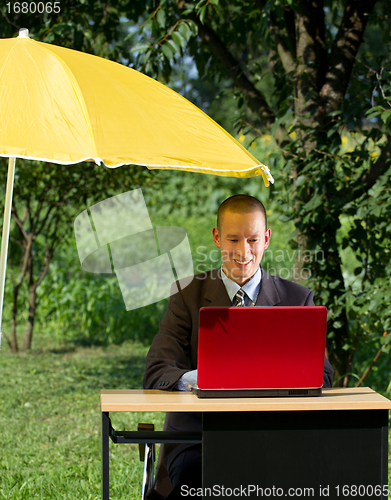 Image of Businessman Working Outdoors