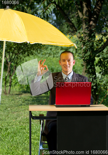 Image of Businessman Working Outdoors