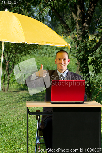 Image of Businessman Working Outdoors