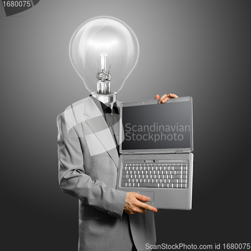 Image of Lamp Head Businessman with Laptop