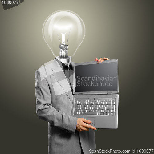 Image of Lamp Head Businessman with Laptop