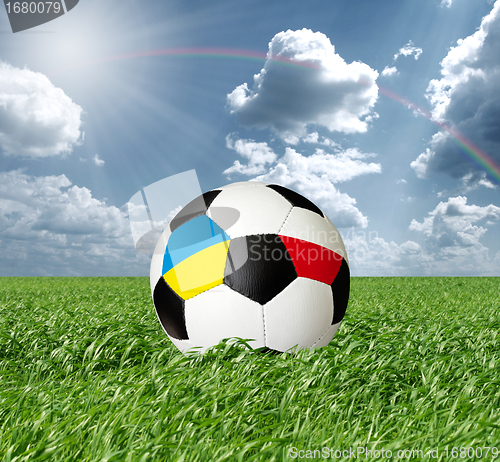 Image of Soccer ball With Ukraine and Poland Flags 