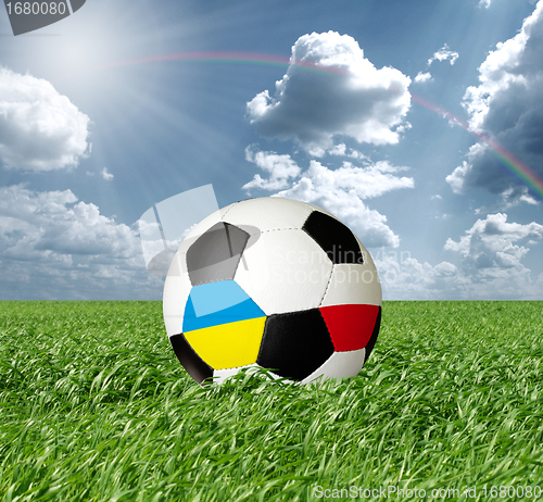 Image of Soccer ball With Ukraine and Poland Flags 