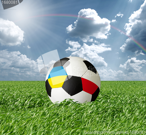 Image of Soccer ball With Ukraine and Poland Flags 