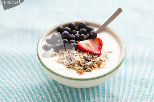 Image of Bowl of muesli, yoghurt and berries