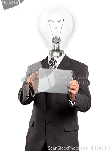 Image of Lamp Head Businessman With Touch Pad