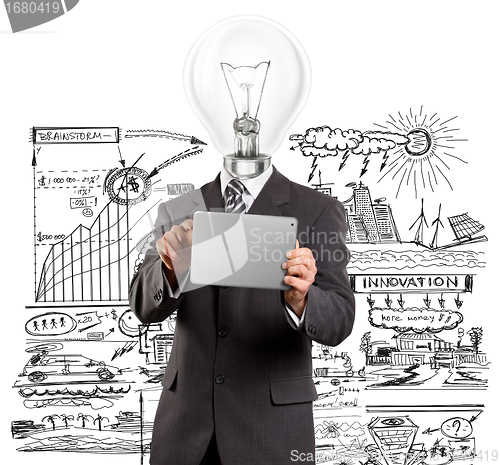 Image of Lamp Head Businessman With Touch Pad