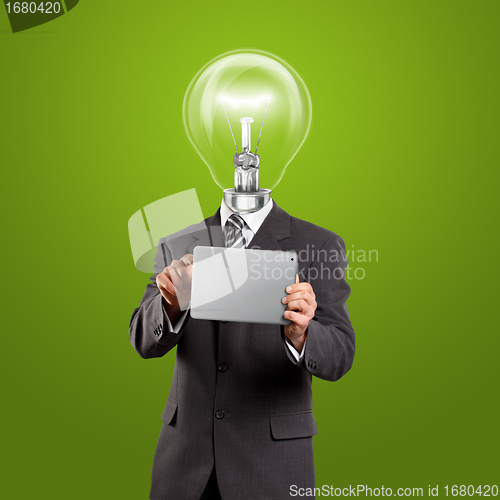 Image of Lamp Head Businessman With Touch Pad
