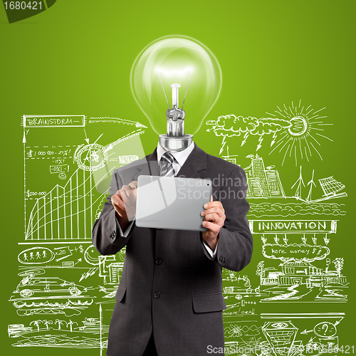 Image of Lamp Head Businessman With Touch Pad