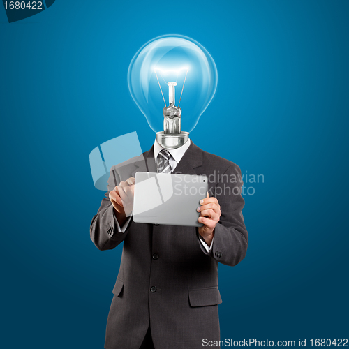 Image of Lamp Head Businessman With Touch Pad