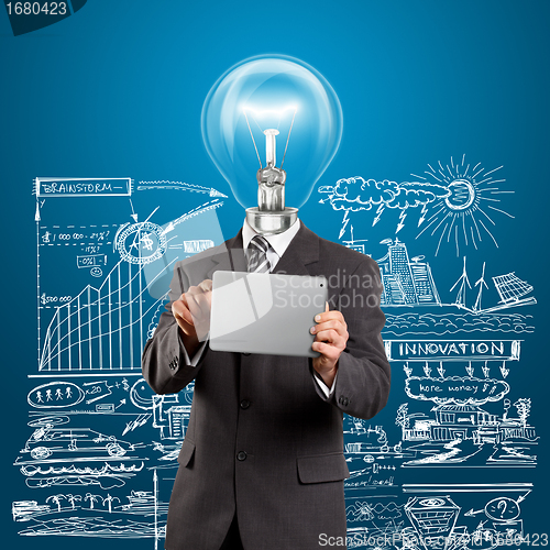 Image of Lamp Head Businessman With Touch Pad