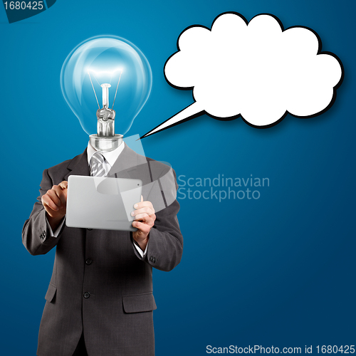 Image of Lamp Head Businessman With Touch Pad