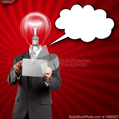 Image of Lamp Head Businessman With Touch Pad