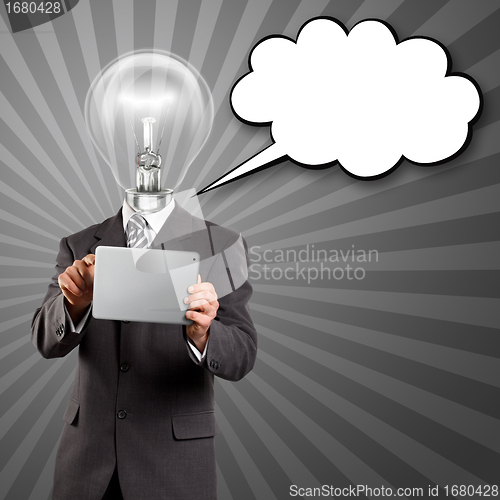 Image of Lamp Head Businessman With Touch Pad